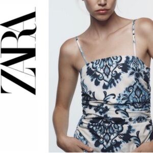 Zara Paisley Square Neck Ruched Tank Top NWT